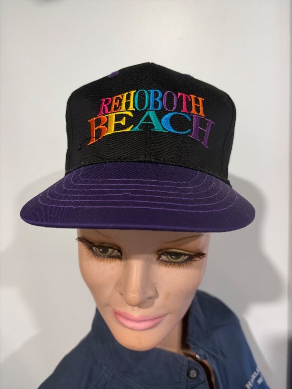 Rehoboth Beach Rainbow Embroidered Hat Black Purple Snapback Cap Willco Imports